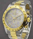 Daytona 40mm in Steel with Yellow Gold Bezel on Oyster Bracelet with Black MOP Roman Dial