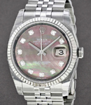 Datejust 36mm with White Gold Fluted Bezel on Jubilee Bracelet with Black MOP Diamond Dial