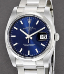 Date 34mm in Steel with Domed Bezel on Oyster Bracelet with Blue Index Dial