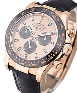 Daytona 40mm in Rose Gold with Black Ceramic Bezel on Strap with Rose Dial - Black Sub Dials