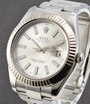 Datejust || 41mm in Steel with White Gold Fluted Bezel on Oyster Bracelet with Silver Stick Dial