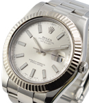 Datejust || 41mm in Steel with White Gold Fluted Bezel on Oyster Bracelet with Silver Stick Dial