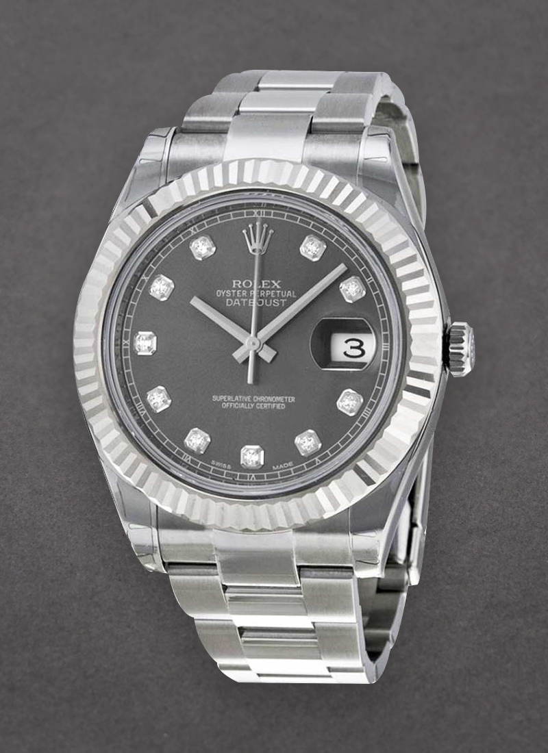 Pre-Owned Rolex Datejust 41mm in Steel with White Gold Fluted Bezel