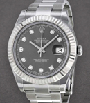 Datejust 41mm in Steel with White Gold Fluted Bezel on Oyster Bracelet with Rhodium Diamond Dial