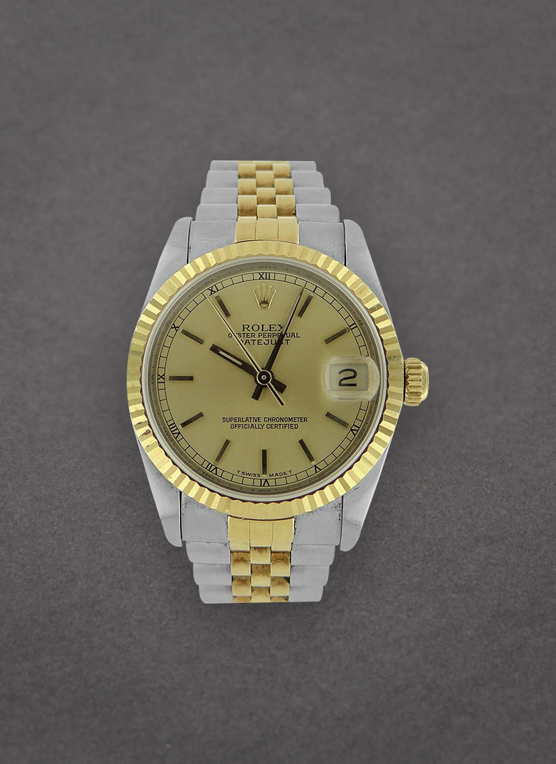 Pre-Owned Rolex Datejust Mid Size in Steel with Yellow Gold Fluted Bezel