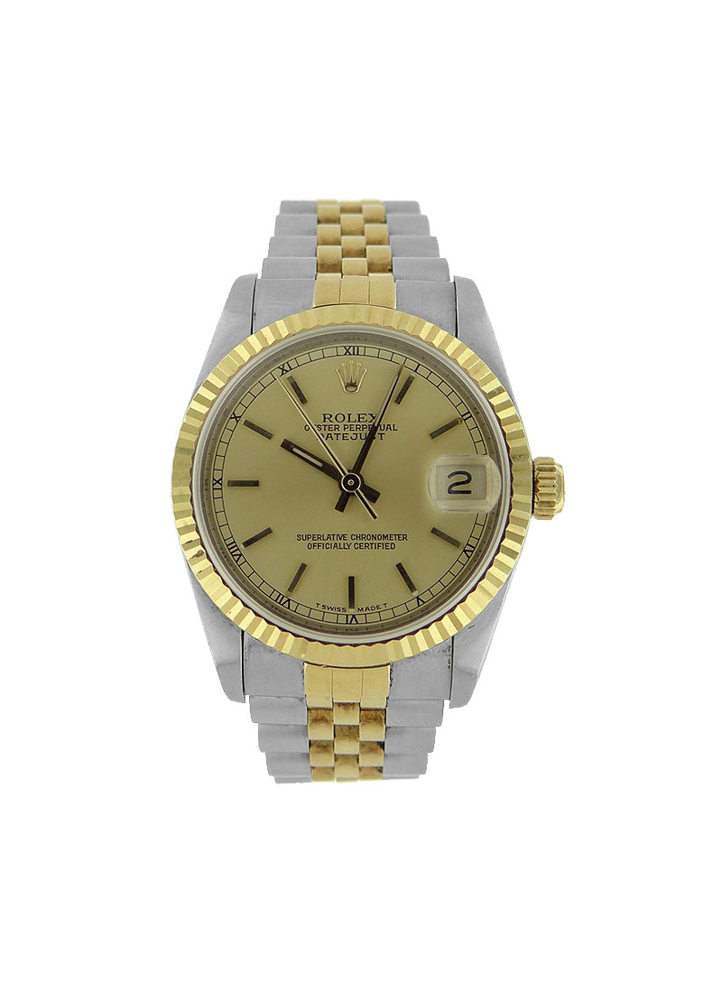 Pre-Owned Rolex Datejust Mid Size in Steel with Yellow Gold Fluted Bezel