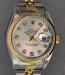 Datejust Ladies in Steel with Yellow Gold Fluted Bezel on Steel and Yellow Gold Jubilee Bracelet with Silver Diamond Dial