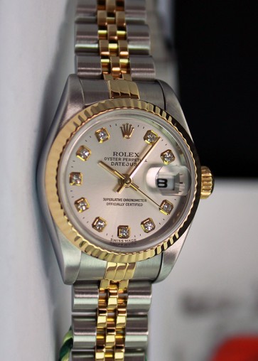 Datejust Ladies in Steel with Yellow Gold Fluted Bezel on Steel and Yellow Gold Jubilee Bracelet with Silver Diamond Dial