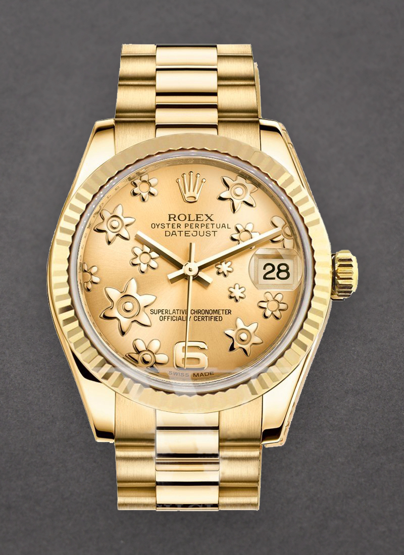 Pre-Owned Rolex Midsize - 31mm - President - Yellow Gold - Fluted Bezel