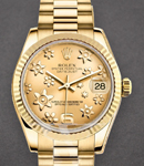 Midsize - 31mm - President - Yellow Gold - Fluted Bezel on Oyster Bracelet with Champagne Floral Dial