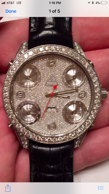 Five Time Zone Men's 47mm Quartz - Steel  Diamond Bezel 