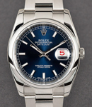 Datejust 36mm in Steel with Smooth Bezel on Oyster Bracelet with Blue Index Dial