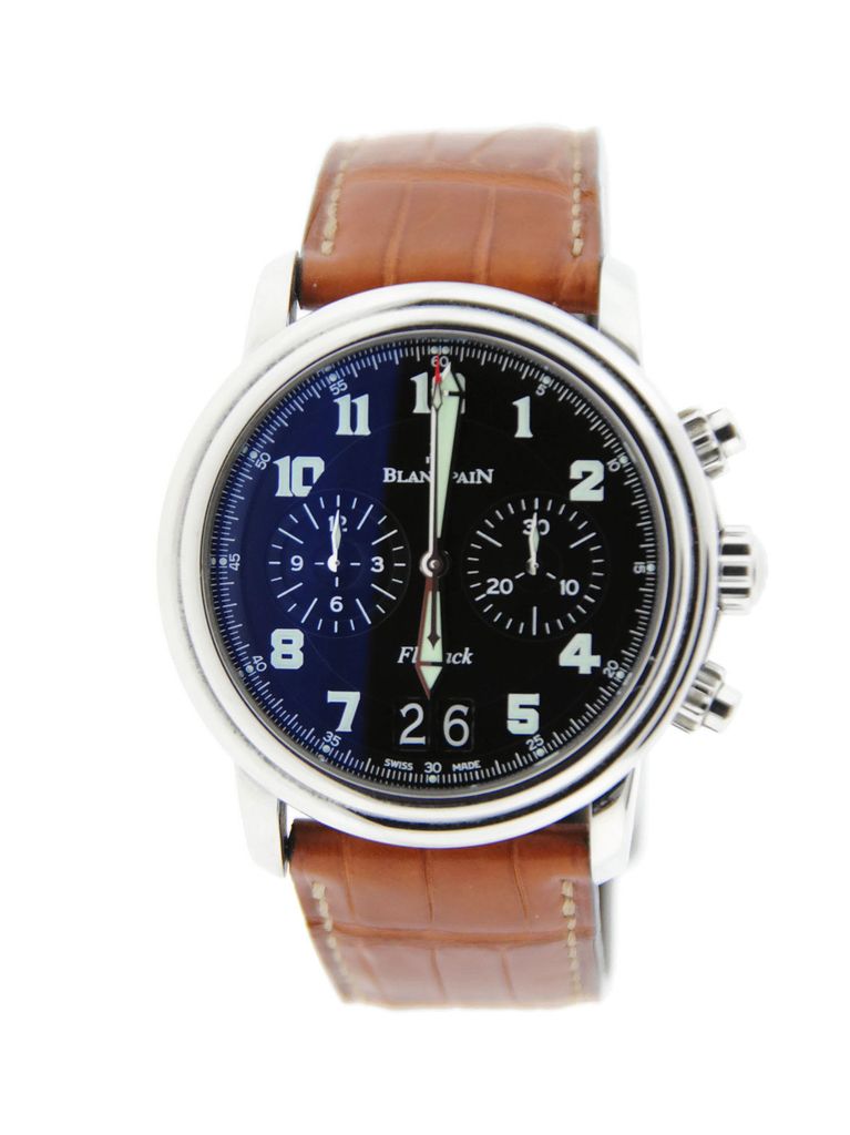 Leman Flyback Chronograph 40mm Automatic in Steel on Brown Leather Strap with Black Dial