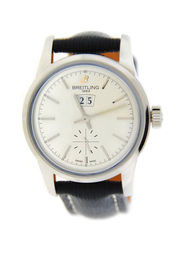Transocean 38mm Automatic in Steel on Black Sahara Calfskin Leather Strap with White Dial
