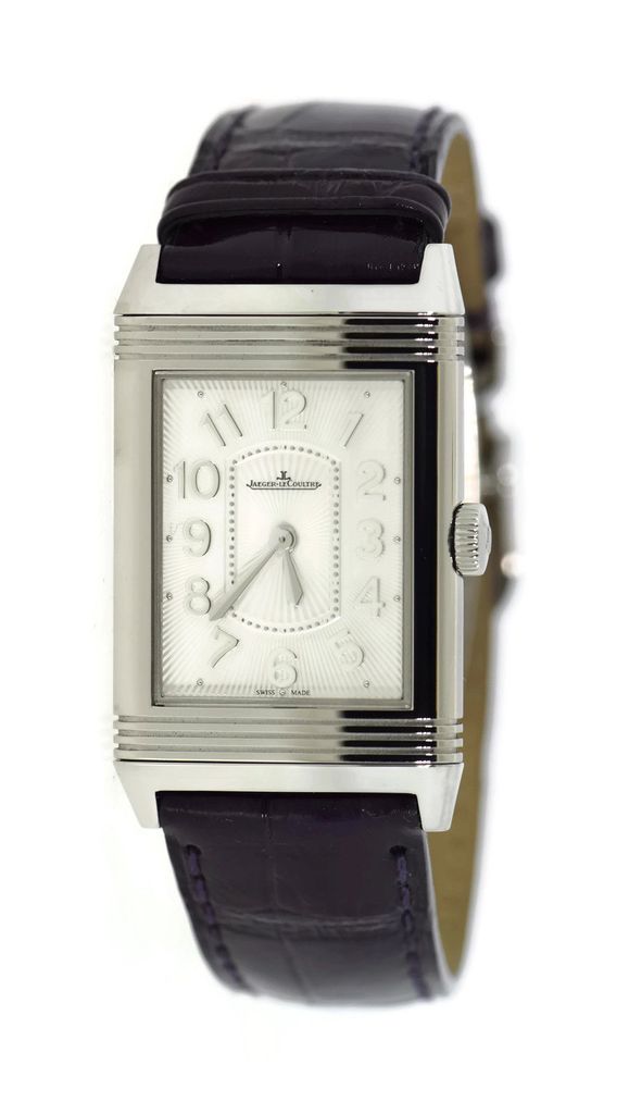 Reverso Classique Ultra Thin in Steel on Black Crocodile Leather Strap with Silver Dial