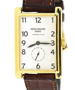 Gondolo Tiffany & Co in Yellow Gold on Brown Alligator Leather Strap with White Dial