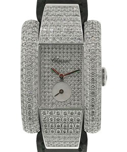 La Strada in White Gold with Diamond Bezel on Black Alligator Leather Strap with Pave Diamond Dial