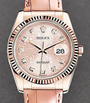 Datejust 36mm in Rose Gold with Fluted Bezel on Strap with Pink Jubilee Diamond Dial