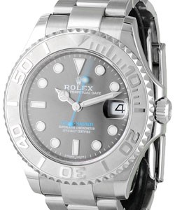 Yachtmaster 37mm in Steel with Platinum Bezel on Oyster Bracelet with Rhodium Stick Dial