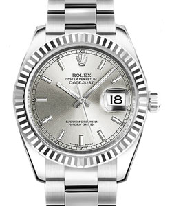 Mid Size Datejust 31mm in Steel with Fluted Bezel on Oyster Bracelet with Silver Stick Dial