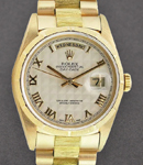 Day Date - President - Yellow Gold - Bark Bezel on President Bark Bracelet - Ivory Roman Pyramid Dial