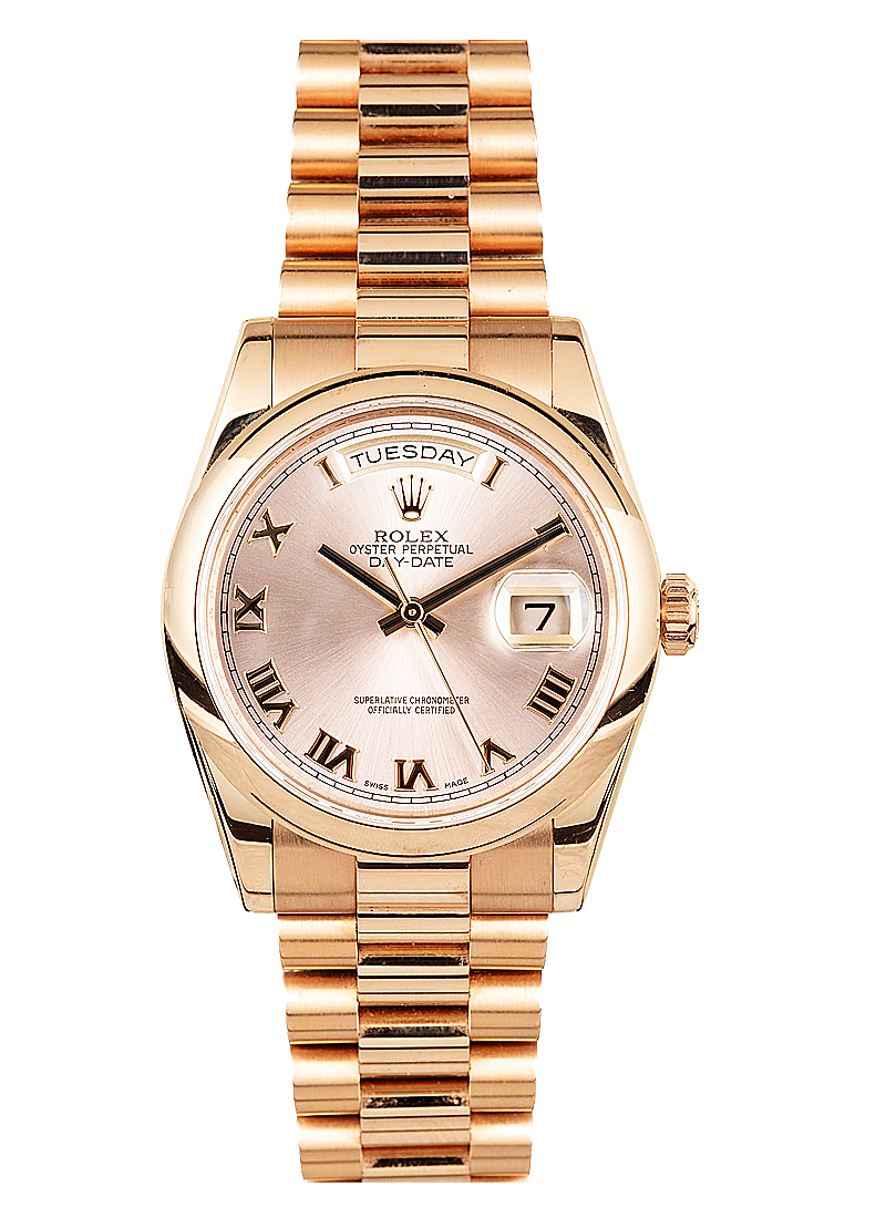 Pre-Owned Rolex Day Date 36mm President in Rose Gold with Smooth Bezel