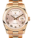 Day Date 36mm President in Rose Gold with Smooth Bezel on President Bracelet with Pink Roman Dial