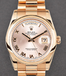 Day Date 36mm President in Rose Gold with Smooth Bezel on President Bracelet with Pink Roman Dial