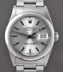 Datejust 36mm in Steel with Smooth Bezel on Oyster Bracelet with Grey Stick Dial