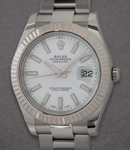Datejust II 41mm in White Gold Fluted Bezel on Oyster Bracelet with White Stick Dial