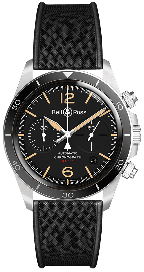 BR V2-94 41mm Automatic in Steel with Black Aluminium Bezel on Black Rubber Strap with Black Dial