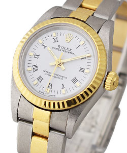 Oyster Perpetual No Date Lady's in Steel with Yellow Gold Fluted Bezel on Jubilee Bracelet with White Roman Dial