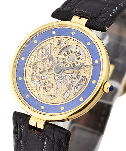 Vinatge ca.1990's 32mm in Yellow Gold on Black Leather Strap with Skeleton Dial