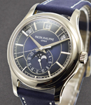 Annual Calendar 5205G Moon Phase in White Gold on Blue Alligator Leather Strap with Blue Dial