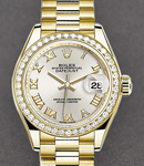 President 28mm in Yellow Gold with Diamond Bezel on Yellow Gold President Bracelet with Silver Roman Dial