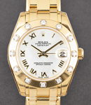 Masterpiece Midsize 34mm in Yellow Gold with 12 Diamond Bezel on Bracelet with White Roman Dial