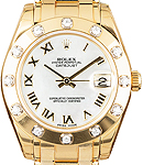 Masterpiece Midsize 34mm in Yellow Gold with 12 Diamond Bezel on Bracelet with White Roman Dial