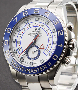Yacht-Master II in Steel with Blue Hands on Oyster Bracelet with White Dial