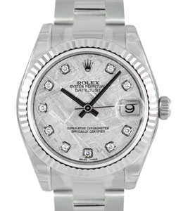 Datejust 31mm in Steel and White Gold with Fluted Bezel on Oyster Bracelet with Meteorite Diamond Dial