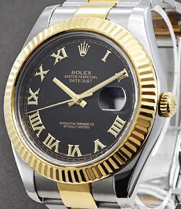 Datejust II 2-Tone 41mm with Fluted Bezel on Oyster Bracelet with Black Roman Dial