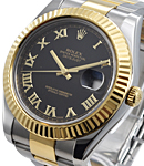 Datejust II 2-Tone 41mm with Fluted Bezel on Oyster Bracelet with Black Roman Dial