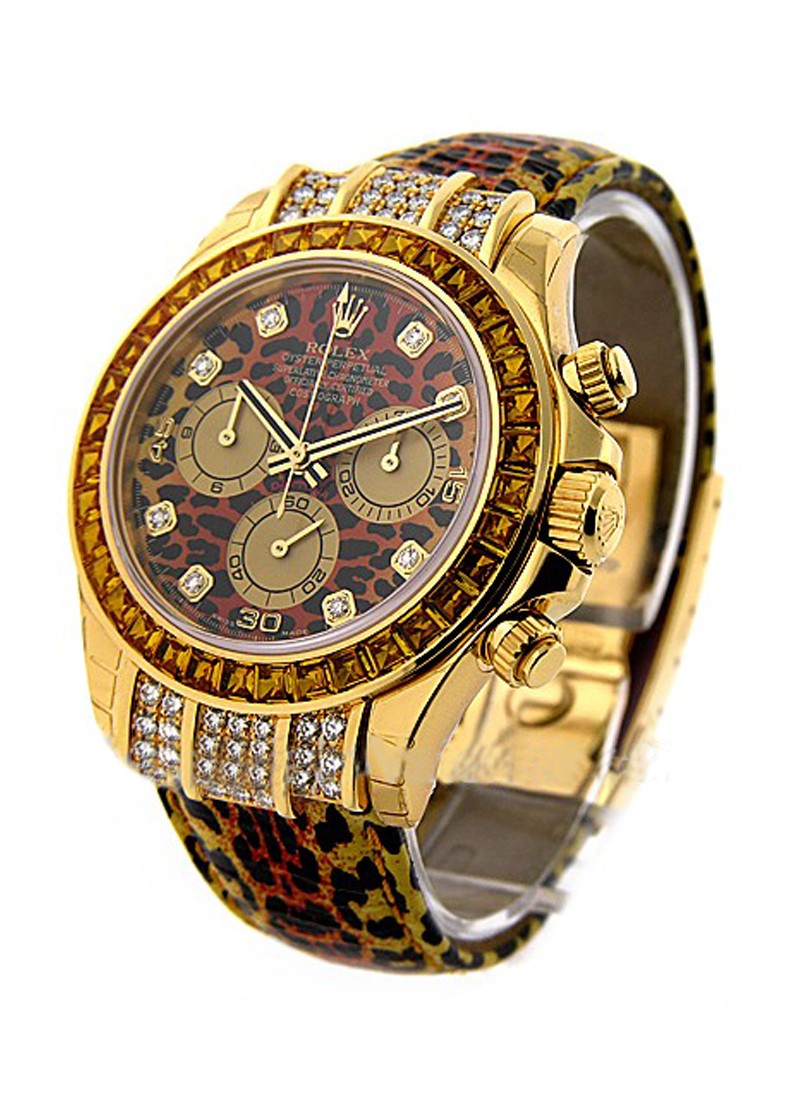 Pre-Owned Rolex Leopard Daytona 40mm in Yellow Gold with Diamond Bezel