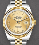 Datejust 36mm in Steel with Yellow Gold Fluted Bezel on Jubilee Bracelet with Champagne Roman Dial