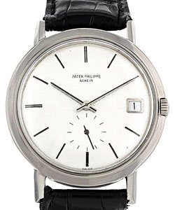 Calatrava 3541 35mm Automatic in White Gold On Black Leather Strap with Silver Dial