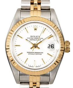 Datejust in Steel and Yellow Gold with Fluted Bezel on Steel and Yellow Gold Jubilee Bracelet with White Stick Dial