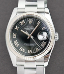 Datejust 36mm in Steel with Fluted Bezel on Bracelet with Black Sunbeam Dial with Roman Hour Markers