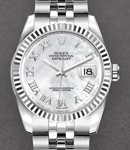 Datejust Lady's in Steel with Fluted Bezel on Steel Jubilee Bracelet with White Mother of Pearl Roman Dial