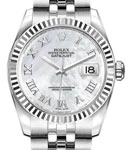 Datejust Lady's in Steel with Fluted Bezel on Steel Jubilee Bracelet with White Mother of Pearl Roman Dial