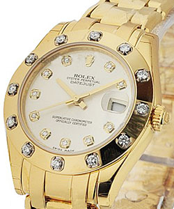 Masterpiece Lady's with Yellow Gold 12 Diamond Bezel on Pearlmaster Bracelet with White Diamond Dial