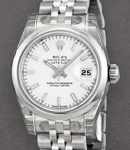 Datejust 26mm in Steel with Smooth Bezel on Steel Jubilee Bracelet with White Stick Dial